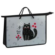 Папка с ручками А4 ArtSpace «Black Cat with Flowers», пластик, на молнии, 75мм