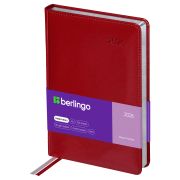 Ежедневник датированный 2026г., А5, 184л., кожзам, Berlingo «Silver Pristine», сер. срез, красный