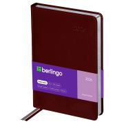 Ежедневник датированный 2026г., А5, 184л., кожзам, Berlingo «Silver Pristine», сер. срез, коричневый