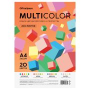 Бумага цветная OfficeSpace «Multicolor», A4, 80 г/м2, 200л., (20 цветов)
