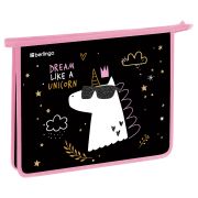 Папка для тетрадей 1 отделение, А5 Berlingo «Dream Like A Unicorn», 240*205*40 мм, пластик, на молнии