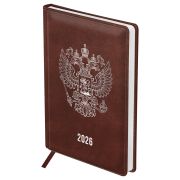 Ежедневник датированный 2026г., А5, 176л., твердый переплет, кожзам, BG «Орел», коричневый