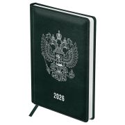 Ежедневник датированный 2026г., А5, 176л., твердый переплет, кожзам, BG «Орел», тёмно-зелёный