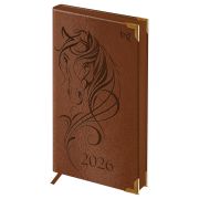 Еженедельник датированный 2026г., 90*165, 64л., твердый переплет, кожзам, BG «Horse. Bourbon», ярко-коричневый, цветной срез