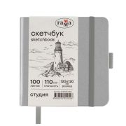 Скетчбук 100л., 120*120 Гамма «Студия», серебро, твердая обложка, на резинке, слоновая кость, 110г/м2