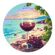 Картина по номерам на фигурном холсте ТРИ СОВЫ «Закат, вино и море», форма круг, с акриловыми красками и кистями
