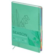 Еженедельник датированный 2026г., А6+, 80л., мягкий переплет, кожзам, BG «Season. May lily», зеленый, полноцветный вырубной блок