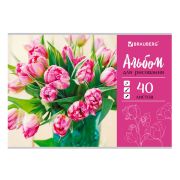 Альбом для рисования А4 40 листов, скоба, обложка картон, BRAUBERG, 202х285 мм, «Тюльпаны» (1 вид), 105088