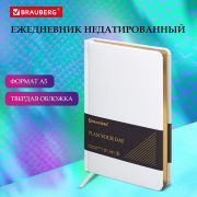Ежедневник недатированный А5 138х213 мм, BRAUBERG «Iguana», под кожу, 160 л., белый, 114458