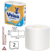 Бумага туалетная бытовая, спайка 4 шт., 2-х слойная (4х15 м), VEIRO «Домашняя», белая, 1с24
