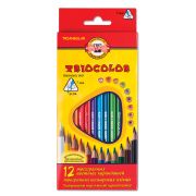 Карандаши цветные KOH-I-NOOR «Triocolor», 12 цветов, трехгранные, грифель 3,2 мм, натуральное дерево, 3132/12, 3132012004KSRU