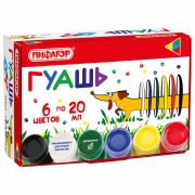Гуашь ПИФАГОР «ВЕСЕЛАЯ ТАКСА», 6 цветов по 20 мл, 192378