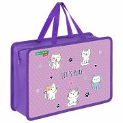 Папка на молнии с ручками BRAUBERG KIDS А4, 1 отделение, пластик, 100 мм, «Playing kittens», 272116