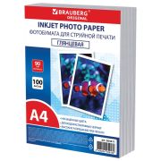 Фотобумага глянцевая, А4, 90 г/м2, односторонняя, 100 листов, ПАКЕТ, BRAUBERG ORIGINAL, 364411
