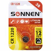 Батарейка литиевая SONNEN Lithium CR1220 «таблетка, дисковая, кнопочная» 1 шт., блистер, 455597