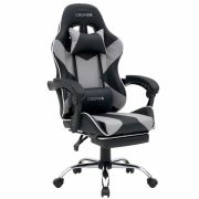 Кресло компьютерное CROMEX (КРОМЕКС) «Wave GM-145», вибромассаж, подножка, подушки, экокожа, черное/серое, 532956