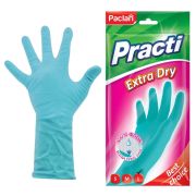 Перчатки МНОГОРАЗОВЫЕ резиновые PACLAN «Extra Dry», хлопчатобумажное напыление, 100% флок, размер 8,5-9, L (большой) синие, вес 54 г, 7350, 407350