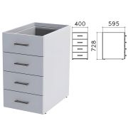 Тумба (каркас БЕЗ КРЫШКИ) приставная «Монолит», 400х595х728 мм, 4 ящика, серая, ТМ06.11