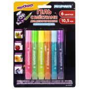 Гель с блестками ЮНЛАНДИЯ «НЕОНЧИКИ», для декора, поделок, DIY, творчества, оформления, 6 цветов по 10,5 мл, блистер, 662250