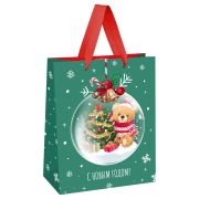Пакет подарочный 18*23*10см MESHU «Christmas bear», выборочный лак,  матовая ламинация