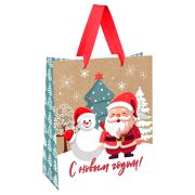 Пакет подарочный 18*23*10см MESHU «Happy Santa», крафт