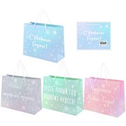 Пакет подарочный (1 шт.) новогодний, 26х13х32 см, «Сияние», ГОЛОГРАФИЯ, ассорти 4 дизайна, ЗОЛОТАЯ СКАЗКА, 592426