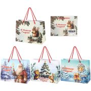 Пакет подарочный (1 шт.) новогодний, 27x11x20 см, «Ретро Новый Год», ламинация, ассорти, ЗОЛОТАЯ СКАЗКА, 592440