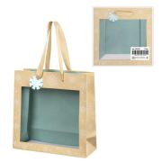 Пакет подарочный (1 шт.) новогодний, 20х8х20 см, «Snowflakes», прозрачное окно, крафт, ЗОЛОТАЯ СКАЗКА, 592444