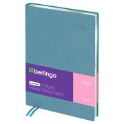 Ежедневник датированный 2026г., А5, 184л., кожзам, Berlingo «Metallic», сер. срез, голубой металлик