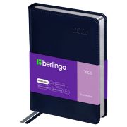 Ежедневник датированный 2026г., А6, 184л., кожзам, Berlingo «Silver Pristine», сер. срез, синий