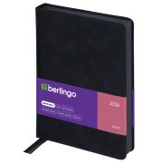 Ежедневник датированный 2026г., А5, 184л., кожзам, Berlingo «Velvet», цветной срез, черный