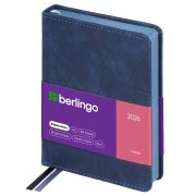 Ежедневник датированный 2026г., А6, 184л., кожзам, Berlingo «Velvet», цветной срез, синий