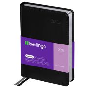 Ежедневник датированный 2026г., А6, 184л., кожзам, Berlingo «Silver Pristine», сер. срез, черный