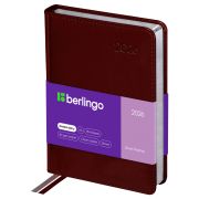 Ежедневник датированный 2026г., А6, 184л., кожзам, Berlingo «Silver Pristine», сер. срез, коричневый