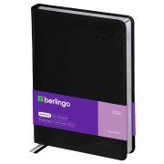 Ежедневник датированный 2026г., А4-(В5), 184л., кожзам, Berlingo «Silver Pristine», сер. срез, черный