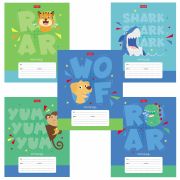 Тетрадь 12 л. HATBER клетка, обложка картон, «Ррррычалки» (5 видов в спайке), 12Т5В1