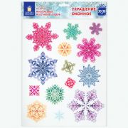 Украшение для окон и стекла ЗОЛОТАЯ СКАЗКА «Разноцветные снежинки 4», 30х38 см, ПВХ, 591214