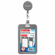 Бейдж вертикальный (85х54 мм), с рулеткой 70 см с клипом, СЛАЙДЕР, серый, BRAUBERG EXTRA, 238846