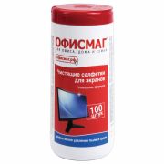 Салфетки для экранов всех типов и оптики ОФИСМАГ, туба 100 шт., влажные, 510483