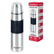 Термос 0,5 л, BOOMHOUSE (БумХаус) CLASSIC, нержавеющая сталь SUS304, черный силиконовый рукав, крышка/кружка, 700307