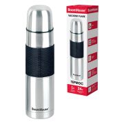 Термос 1 л, BOOMHOUSE (БумХаус) CLASSIC, нержавеющая сталь SUS304, черный силиконовый рукав, крышка/кружка, 700308