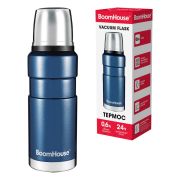 Термос 0,6 л, BOOMHOUSE (БумХаус) DARKBLUE, нержавеющая сталь SUS304, молотковая эмаль, крышка/кружка, синий, 700309