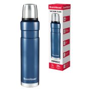 Термос 1 л, BOOMHOUSE (БумХаус) DARKBLUE, нержавеющая сталь SUS304, молотковая эмаль, крышка/кружка, синий, 700310