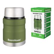 Термос 0,7 л для еды/напитков с широким горлом, BOOMHOUSE (БумХаус) RIBBED, нержавеющая сталь SUS304, оливковый, 700321