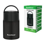 Термос 1 л для еды/напитков с широким горлом, BOOMHOUSE (БумХаус) LUNCH, нержавеющая сталь SUS304, черный, 700327