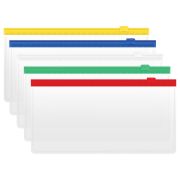 Папка-конверт на zip-молнии СТАММ 255*130мм, ПВХ, 120мкм, прозрачная, цветная молния, карман, для ж/д и авиа билетов, ассорти