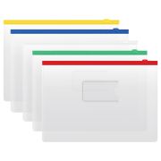 Папка-конверт на zip-молнии СТАММ А4, ПВХ, 120мкм, прозрачная, цветная молния, карман, ассорти