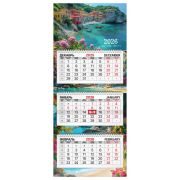Календарь квартальный 2026 г., 3 блока, 3 гребня, бегунок, мелованная бумага, BRAUBERG PREMIUM, «Море», 116833
