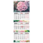Календарь квартальный 2026 г., 3 блока, 3 гребня, бегунок, мелованная бумага, BRAUBERG EXTRA, «Гортензия», 116826