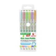 Ручки гелевые ПАСТЕЛЬНЫЕ BRAUBERG KIDS «CUTE ANIMALS», НАБОР 6 ЦВЕТОВ, корпус с печатью, узел 1 мм, линия письма 0,7 мм, 144439